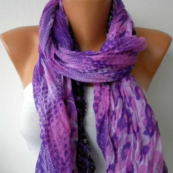 Purple Leopard Women Shawl Scarf -  Cowl  - Multicolor - fatwoman