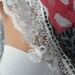 Leopard Print  Scarf  -  Cowl with Lace Edge  Gray Blue  Red Lace