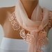 Salmon Scarf - Cotton Scarf - Cowl with Lace Edge -