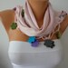 Pale Pink Scarf - Pashmina Scarf - Cowl with Lace Felt Colorful Flower Edge -