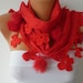 Pashmina  Scarf  - Cotton Scarf -  - Cowl with Lace and Pompom Edge -  Red