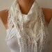 White Scarf - Headband Necklace Cowl with Lace Edge - Creamy white