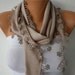 Beige Scarf  -  Pashmina Scarf  -  Cowl with Lace Edge