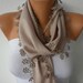 Beige Scarf  -  Pashmina Scarf  -  Cowl with Lace Edge