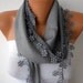 Silver Scarf -  Pashmina Scarf  - Cowl with Lace Edge