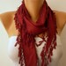 Burgundy  Scarf  - Pashmina  Scarf - Cowl with Lace Edge   -