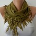 Olive Green Scarf -  Pashmina Scarf  - Cowl Scarf with Lace Edge - fatwoman