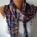 BIG SALE Blue Paisley Scarf - Floral Scarf - Shawl Scarf - Women Scarf - Cowl with Lace - Multicolor