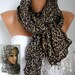 Leopard Scarf - Cotton Scarf -  Cowl with Lace Edge Head cover - Head Scarf  - fatwoman