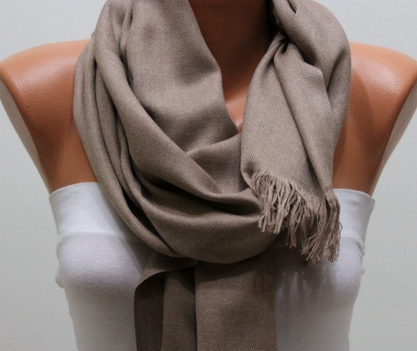 Beige  Scarf Pashmina Shawl  Scarf  - bridesmaids gift -  fatwoman