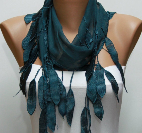 Scarf , Emerald Green Cotton Scarf Woman Cowl