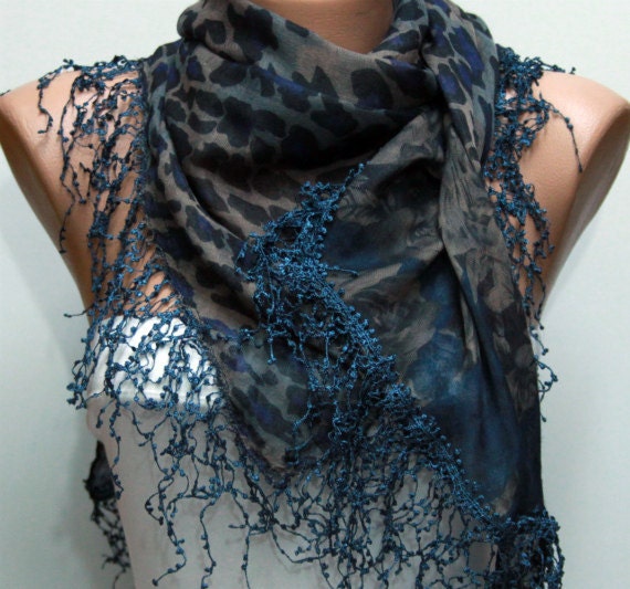 Multicolor Scarf -  Cowl with Lace Edge by Fatwoman