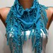 Dodger Blue Scarf - Pashmina Scarf - Headband Necklace Cowl with Lace Edge