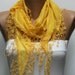 Yellow Scarf - Cotton Scarf - Cowl with Lace Edge -
