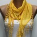 Yellow Scarf - Cotton Scarf - Cowl with Lace Edge -