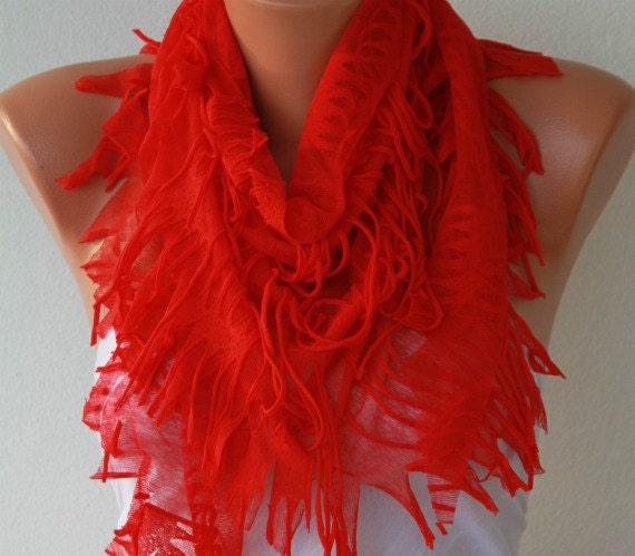 Red  Shawl Scarf -  Cowl