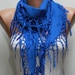 Blue Scarf  -  Pashmina Scarf  -  Cowl Scarf with Lace Edge - bridesmaid Gift - fatwoman