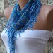 Blue Scarf - Cowl with Lace Edge
