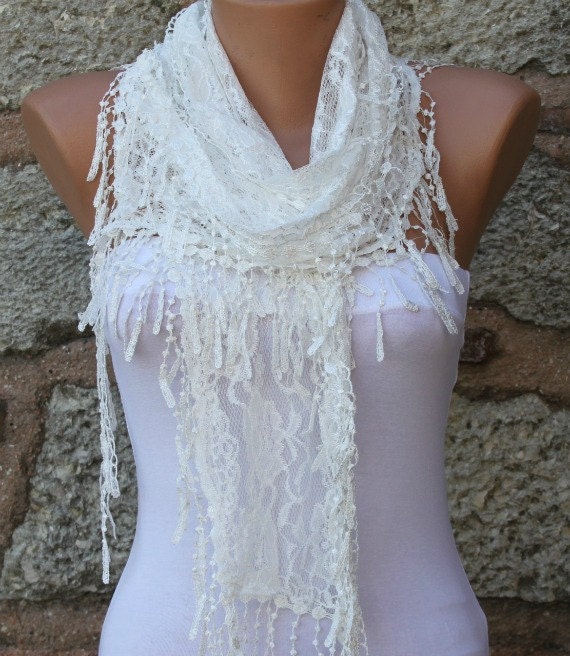 Creamy White - Shawl Scarf - Headband Necklace Cowl