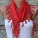 Red Scarf - Cotton Scarf - Cowl with Lace