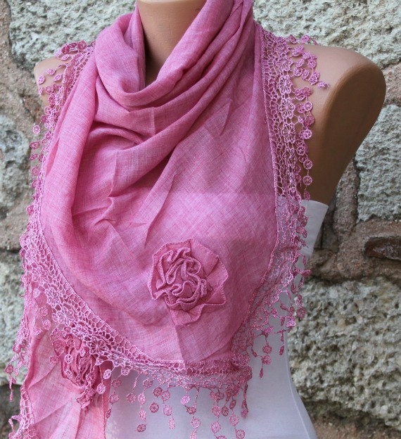 Pink Scarf - Cotton Scarf -  Cowl Scarf Shawl Scarf - fatwoman