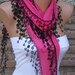 Hot Pink Scarf - Cotton Scarf - Cowl with Lace Edge - fatwoman