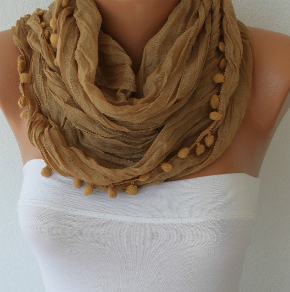Women Shawl Scarf Scarf - Cowl Scarf with Lace Edge - fatwoman