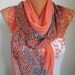 Scarf Shawl  -  Cotton Weddings Scarves -  Cowl  with  Lace Edge - Coral