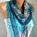 BIG SALE Scarf Shawl - Cotton Weddings Scarves - Cowl with Lace Edge - Blue
