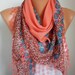 Scarf Shawl  -  Cotton Weddings Scarves -  Cowl  with  Lace Edge - Coral