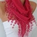 Hot Pink  Scarf  - Cotton  Scarf -  Shawl - Cowl with Lace Edge   - fatwoman
