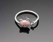 C30-Cute Pink Cubic Eyes Cat and Fish Ring