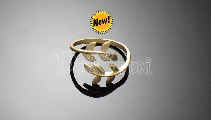 C35-Popular Half Matte Gold Willow Leaf Adjustable Ring