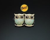 A50-Lovely Black Eyed Mint Owl Earrings