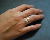 C17-Popular Half Matte Silver Willow Leaf  Adjustable Ring
