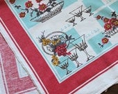 Vintage Kitchen Towel - Wine Glasses, Roses and Fruit