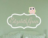 Personalized Owl Monogram Vinyl Wall Decal- Childrens Decor - Baby Nursery Wall Art -Vinyl Lettering