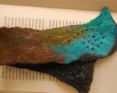 FELT BOOKMARK Handmade Wool & SILK Turquoise Brown Green