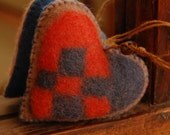 ON SALE Felt Heart Handmade in Canada Pure Wool Red Blue and Beige OOAK