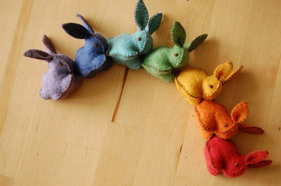 Rainbow Felted Bunnies Set Pure Wool Handmade Toy Set Great Gift for Bunny Lovers of all Ages and SAME SEX WEDDING Gift or Cake Topper