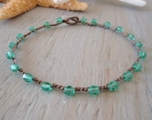 Surfer chic crochet anklet "Sea Green" teal green, aqua, Caribbean water color, waterproof beach jewelry, bohemian surfer beach chic