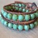 Beaded leather wrap bracelet - turquoise, silver, "Rustic Bohemian" distressed brown leather, fall autumn boho chic