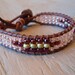 Beaded leather bracelet "RoseBud", Shabby Southwest chic, pink, rose, bohemian friendship bracelet, stack and layer, OOAK
