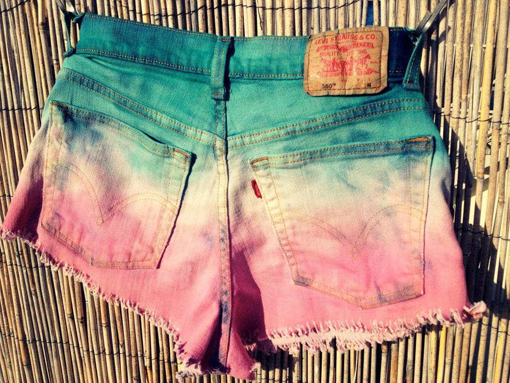 Vintage Levi's Denim High Waisted Shorts / Tie Dye Ombre / Studded
