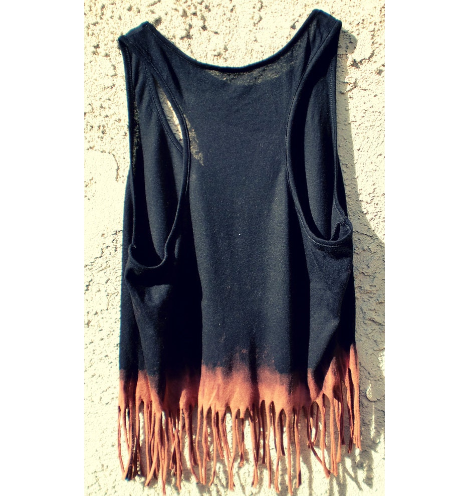 Crop Tank Boho Hippy Dip Dyed (Black, Small-Med)