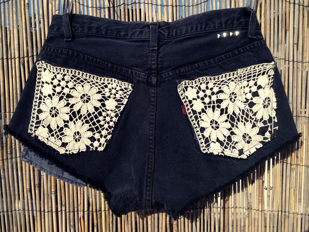 Vintage Levi's Denim High Waisted Shorts- Black - Size X-SMALL-SMALL