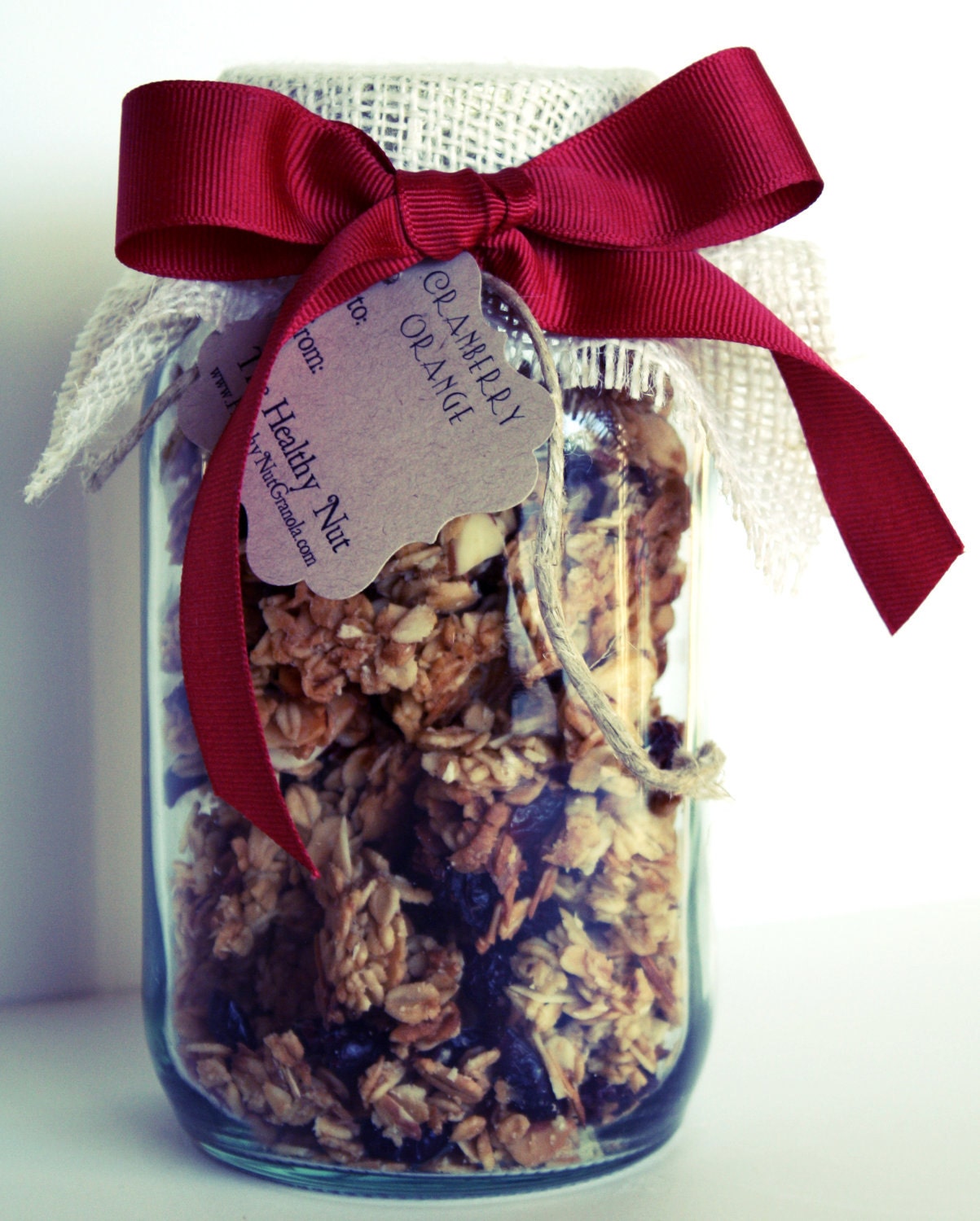 Cranberry Orange Gourmet Granola Gift Jar - All natural & vegan - almonds, cranberries, orange, oats