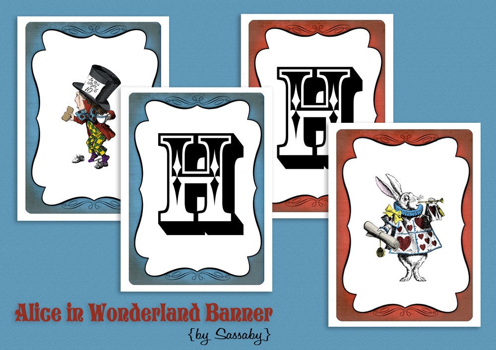 Alice in Wonderland Party Banner - Girls Birthday Party - DIY PRINTABLE FILE by Sassaby Il_170x135