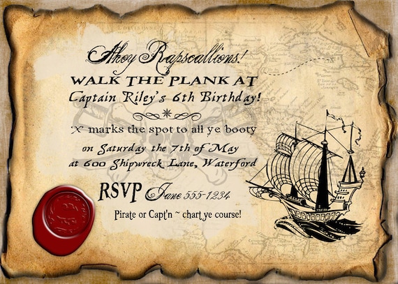Pirate Boys Birthday Party Invitation - DIY PRINTABLE FILE by Sassaby Il_570xn