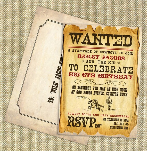 Wild West Cowboy Boys Party Invitation - DIY PRINTABLE FILE by Sassaby Il_570xn